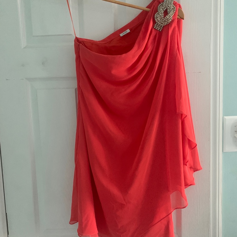 Cache Mini Coral One Shoulder Cocktail Dress (2)